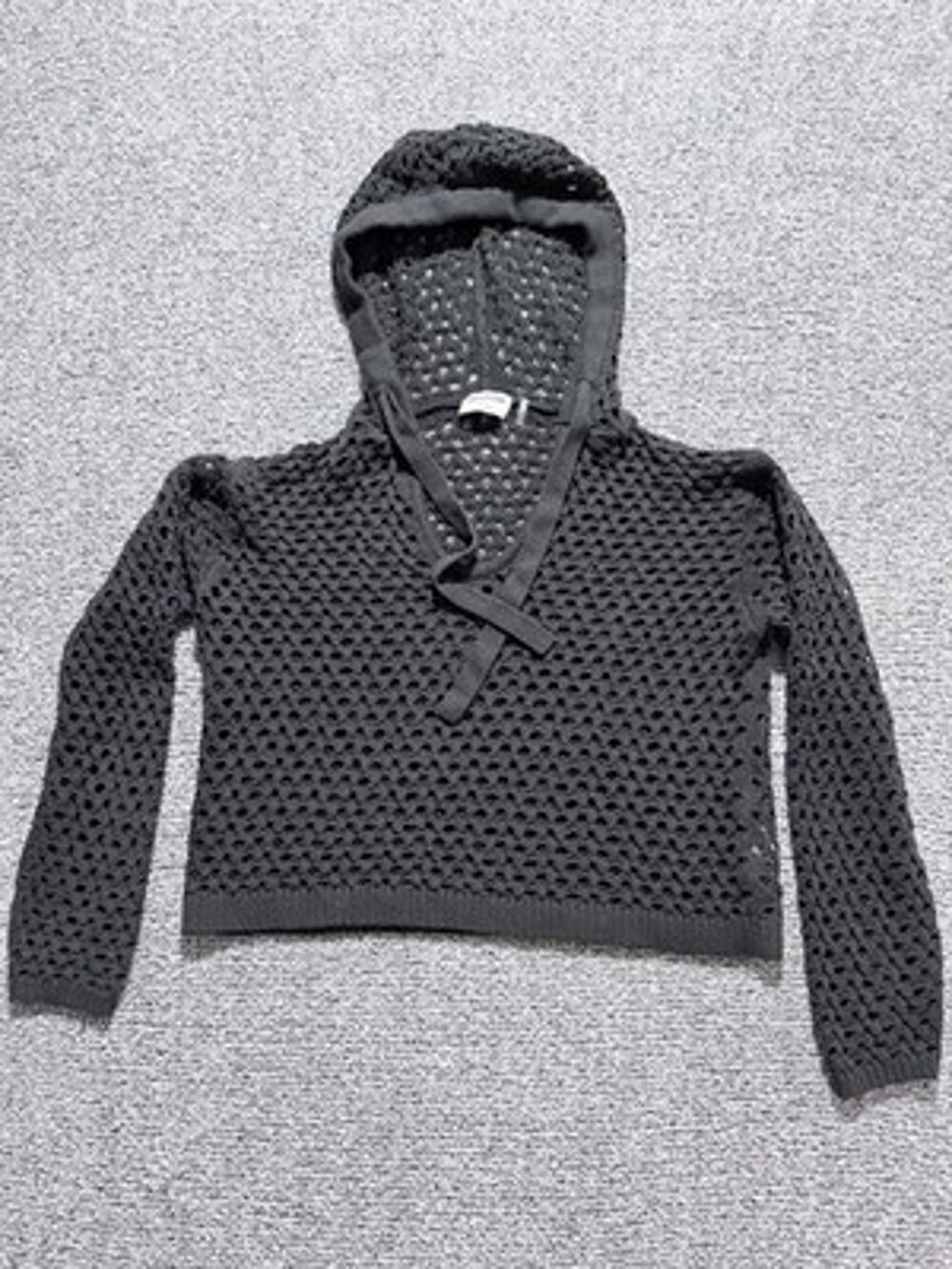 LNA Grunge Sleaze, Goth Indie, Y2K, fishnet Weave Lightweight Black Hoodie ￼